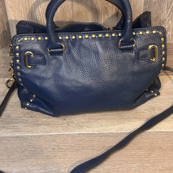 Michael Kors Dark Blue Satchel with Gold Accents